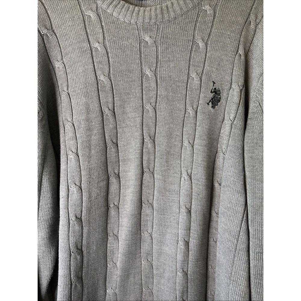 US Polo Assn. Men’s XL Grey CableKnit Crew Neck Pullover Sweater - Picture 4 of 7